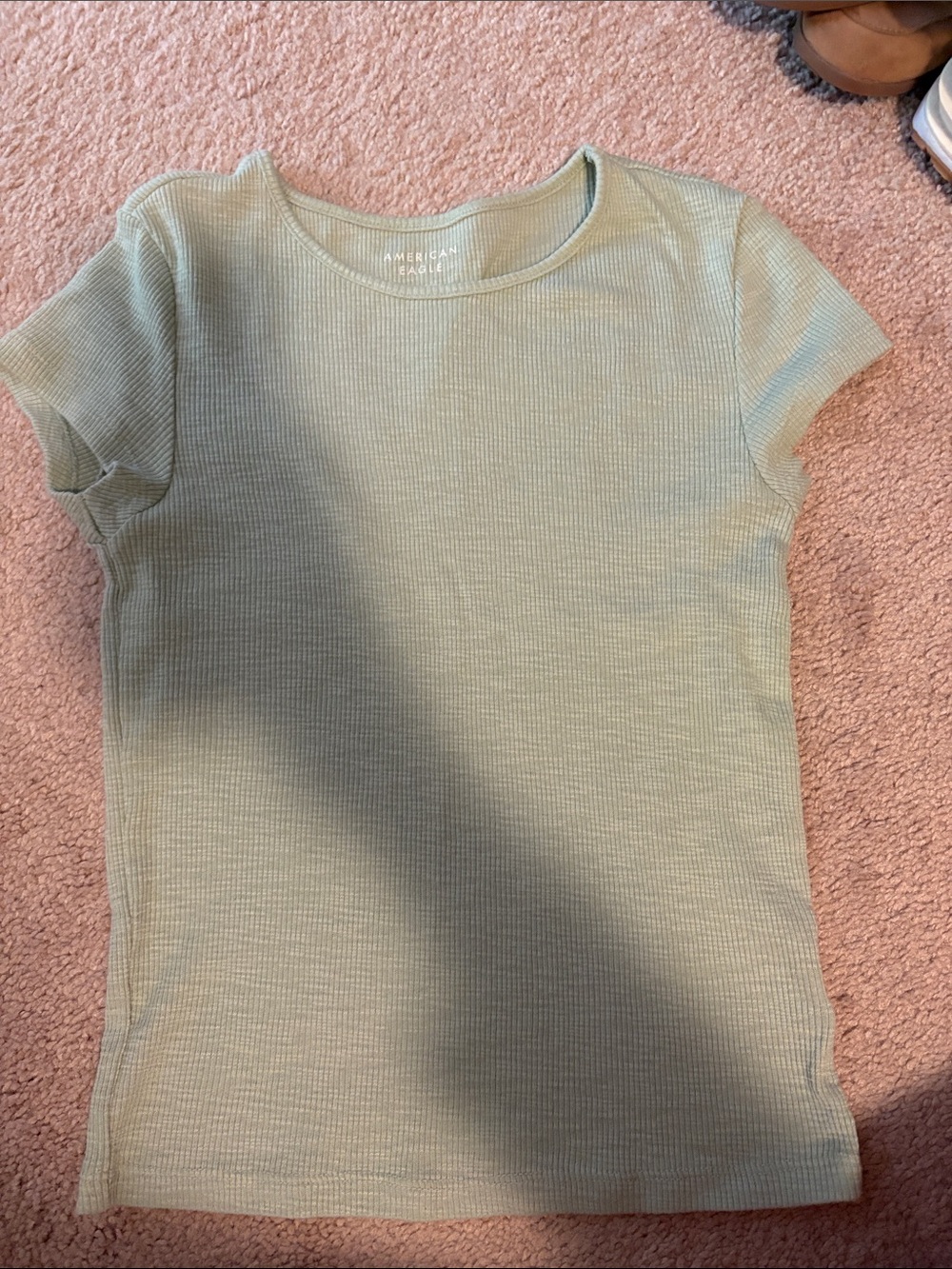 American Eagle Outfitters Light Sage Ribbed Short Sleeve Tee